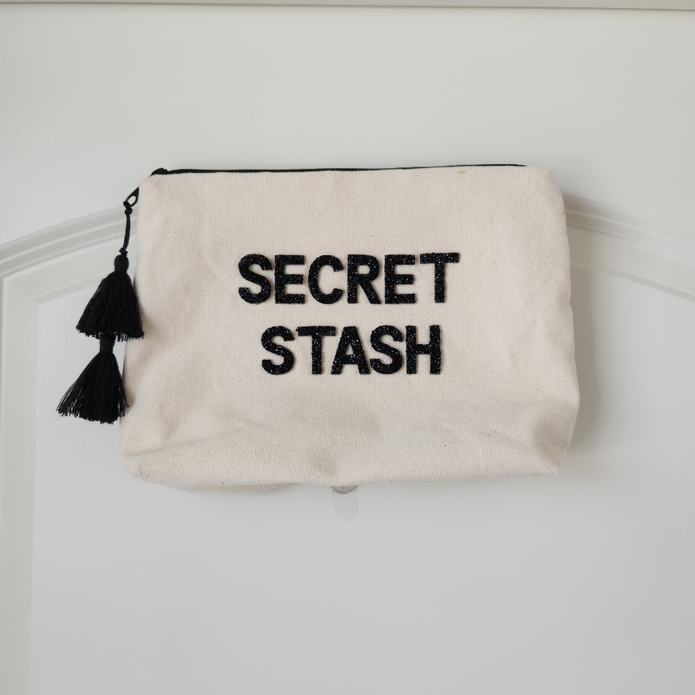 Cream and Black Cosmetic Bag with Tassel Detail